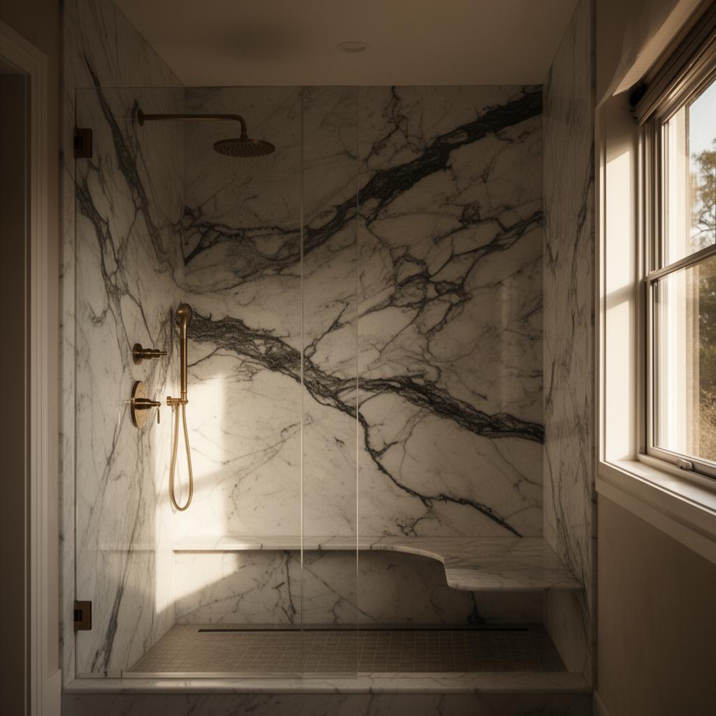 Luxury bathroom remodel by Quill Construction